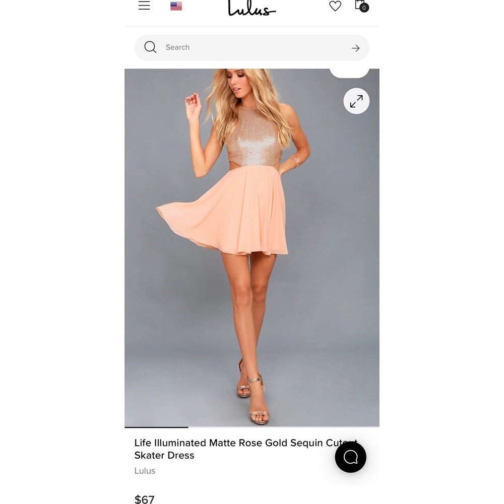 Lulus Life Illuminated Matte Rose Gold Sequin Cutout Skater Dress NWT
